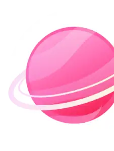 Adventure space theme pink ringed planet icon illustration