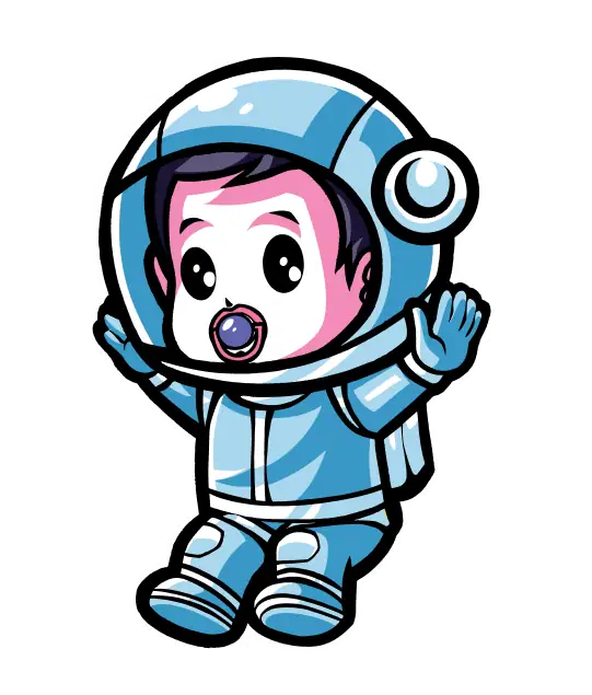 Multiverse cute baby astronaut cartoon character in blue suit