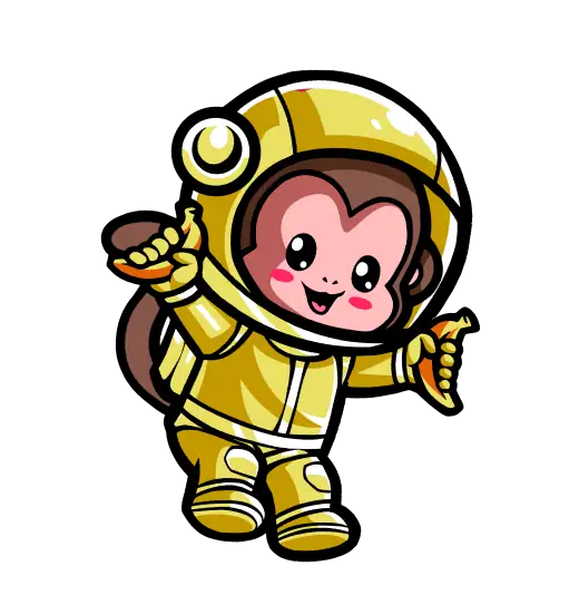 Cartoon monkey astronaut character for kids party packages and events