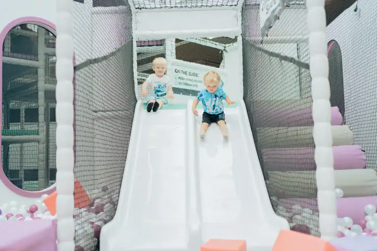 The big white slide in the over 4s soft play frame at Little Astronauts